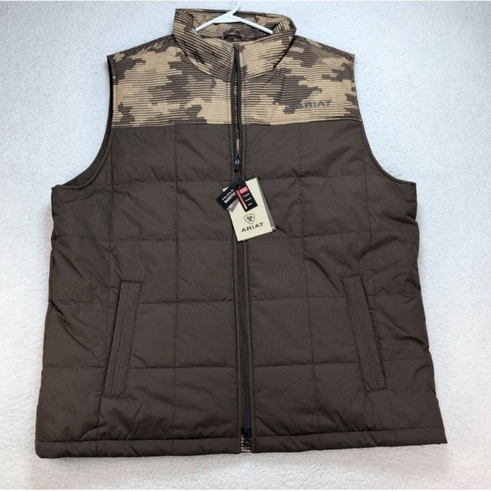 Ariat Men's Crius Insulated Full Zip Vest Brown Camo Yoke Concealed Carry Large